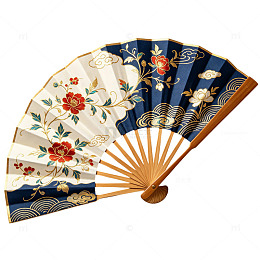 藏青鎏金牡丹云纹中式折扇