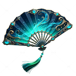 深海蓝鎏金宝石水纹折扇