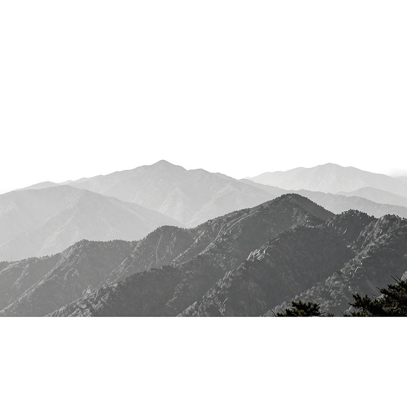 黑白山峦层叠远景图片