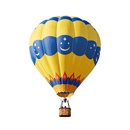 黄色笑脸热气球空中漂浮