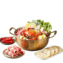 铜锅火锅配肉卷蔬菜图片