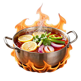 火焰环绕的火锅热气腾腾