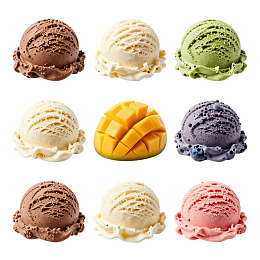 九种口味冰淇淋球集合展示