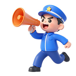 卡通警察手持喇叭奔跑