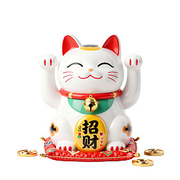 招财猫摆件白色笑容举起爪
