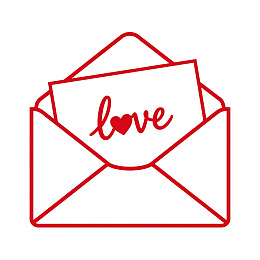 红色线条信封内含爱心文字