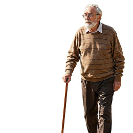 白发老人拄杖行走图片