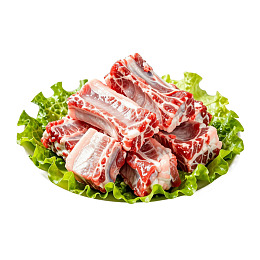 新鲜生排骨置于生菜上
