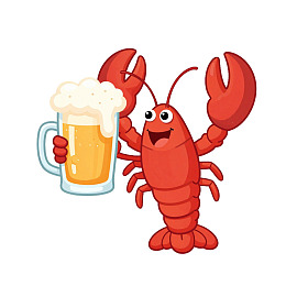 卡通龙虾手持啤酒杯图片