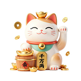 招财猫摆件金色元宝环绕