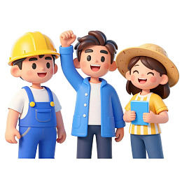 三名卡通人物庆祝成功