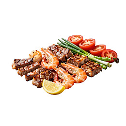 烤虾牛排配番茄柠檬图片