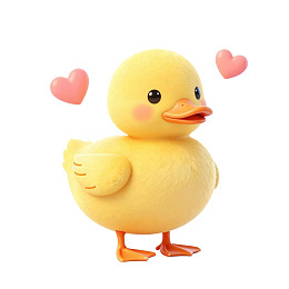 黄色小鸭卡通形象爱心环绕