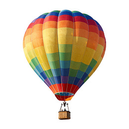 多彩热气球漂浮于白色背景之上