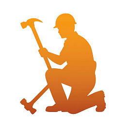 橙色渐变施工者持锤跪姿