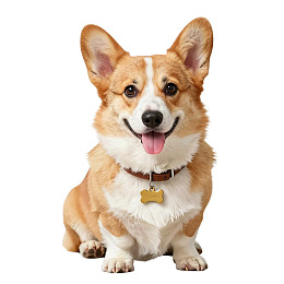柯基犬微笑吐舌佩戴项圈
