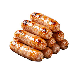 金黄色烤香肠堆叠展示
