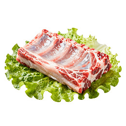 新鲜生肋排置于生菜之上