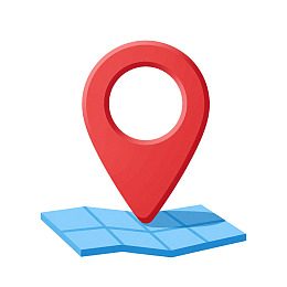 红色定位图标置于蓝色地图上