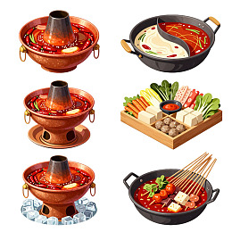 火锅与配菜的美食插画集