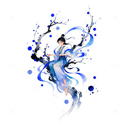 水墨飘逸仙女艺术插画