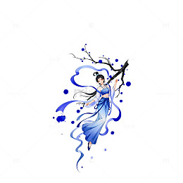 水墨舞女飘逸艺术插画