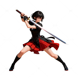 动漫女战士武士刀战斗插图