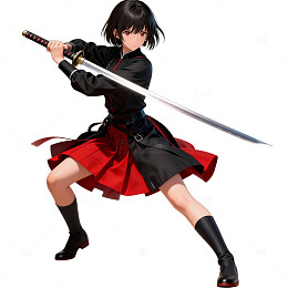 动漫风格女剑客插画素材