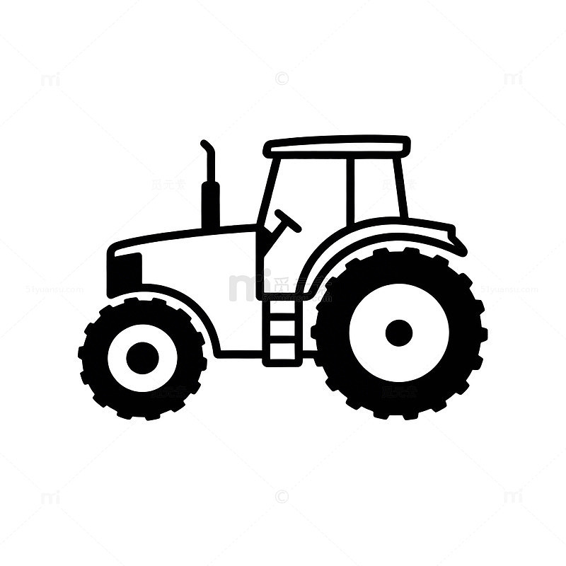 黑白简笔画拖拉机