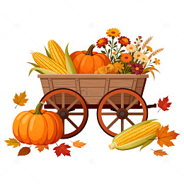 秋季丰收马车插画
