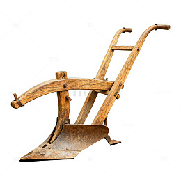 古朴木犁农具特写