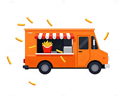 卡通快餐车美食插画设计