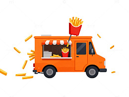 卡通薯条车美食插画