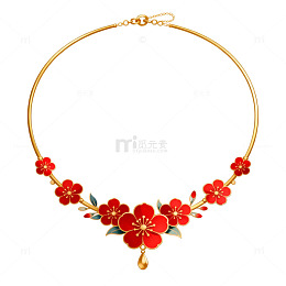 金色花卉项链插画设计