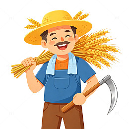 农民卡通收割稻穗插画