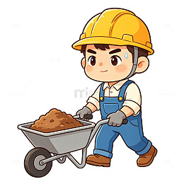 卡通建筑工人推土车矢量素材