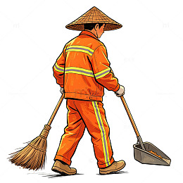 卡通环卫工清扫图