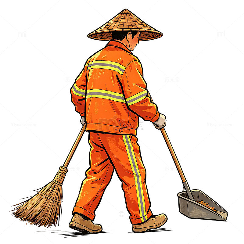卡通环卫工清扫图
