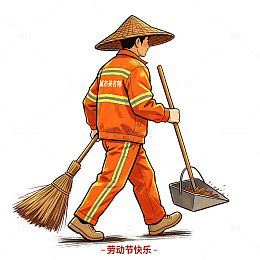 环卫工劳动节卡通插图