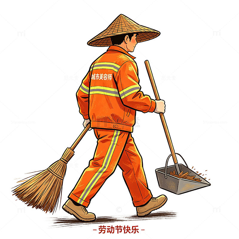 环卫工劳动节卡通插图