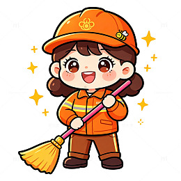 卡通消防员女孩清洁形象
