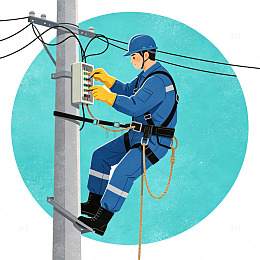 电工维修电线杆插画