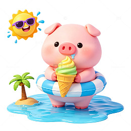可爱猪夏日冰淇淋手办模型
