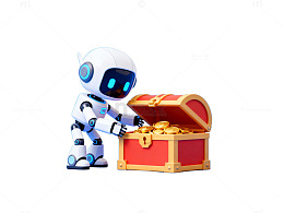 卡通机器人与宝箱创意图像