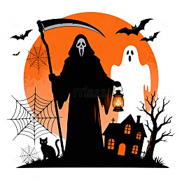 万圣节恐怖剪影插画