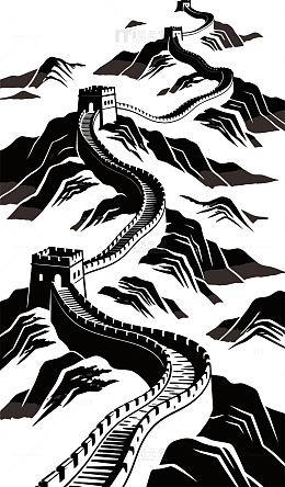 黑白长城水墨画