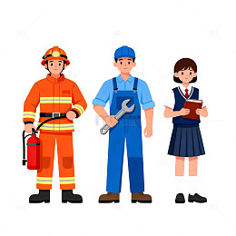 卡通消防员技工学生职业形象素材