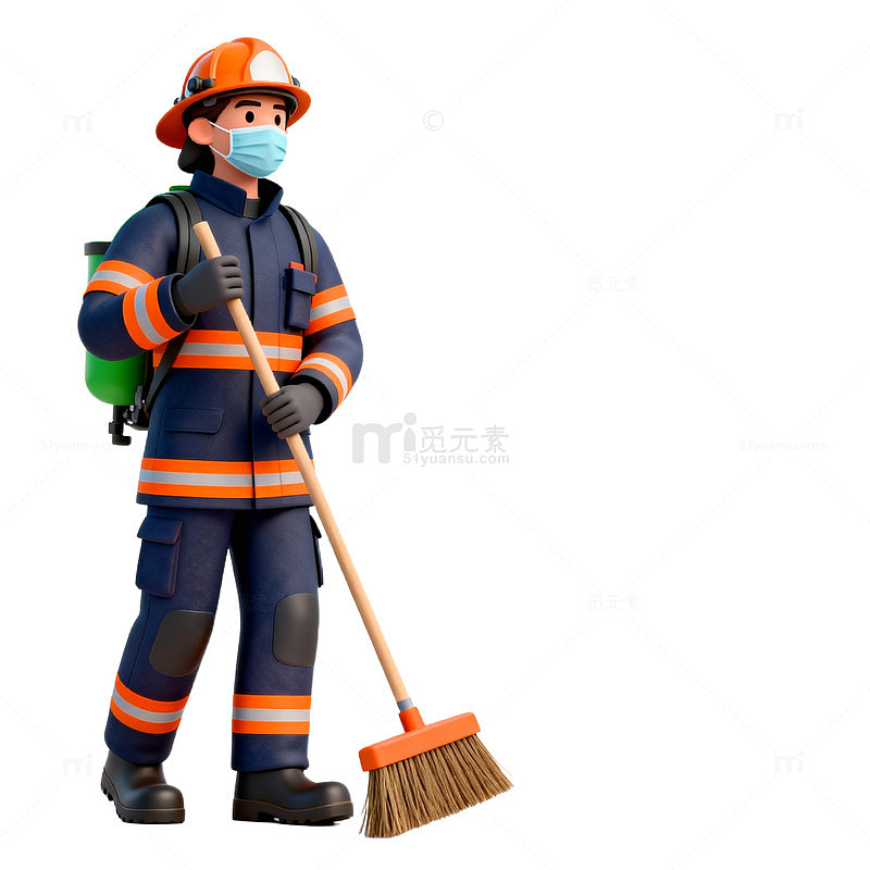 卡通消防员清洁工作形象
