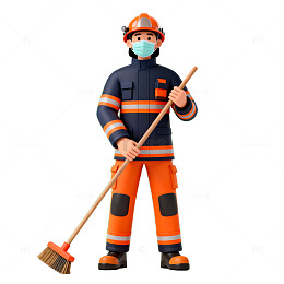 卡通消防员清洁工作场景