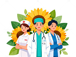 卡通医护人员向日葵背景